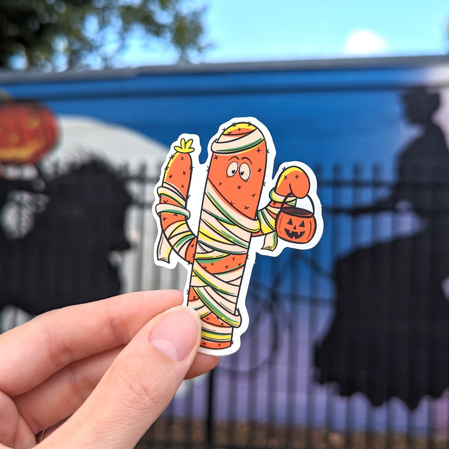 Trick-or-Treat Cactus Mummy Halloween Sticker