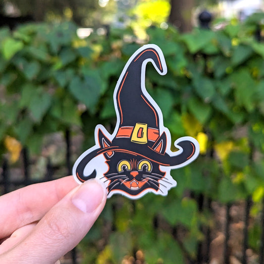 Halloween Black Cat Witch Sticker