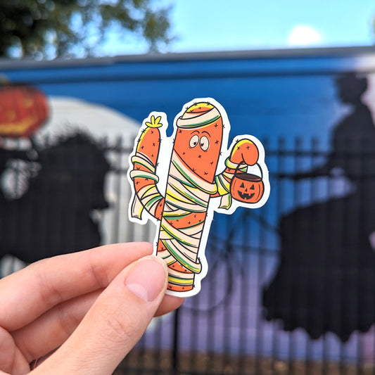 Trick-or-Treat Cactus Mummy Halloween Sticker