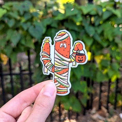 Trick-or-Treat Cactus Mummy Halloween Sticker