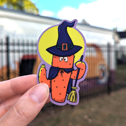 Orange Cactus Witch Halloween Vinyl Sticker
