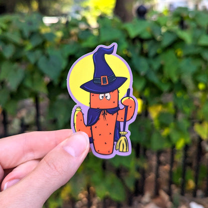 Orange Cactus Witch Halloween Vinyl Sticker