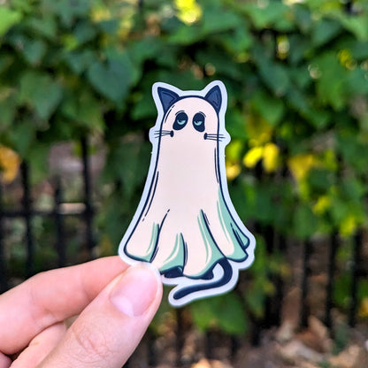 Grumpy Ghost Cat Vinyl Sticker