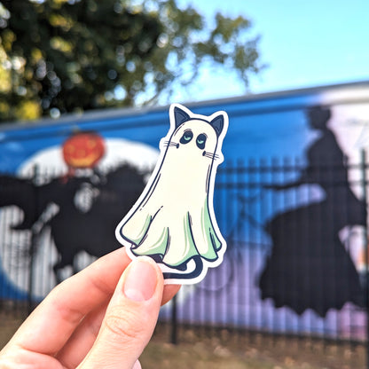 Grumpy Ghost Cat Vinyl Sticker