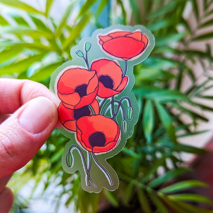 Red Poppies Clear Sticker