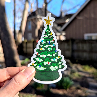 Vintage Ceramic Christmas Tree Sticker with Snow