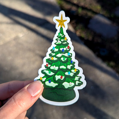 Vintage Ceramic Christmas Tree Sticker with Snow